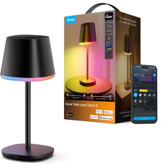 Govee Table Lamp Classic S Oplaadbare Tafellamp RGBICWW Matter Zwart