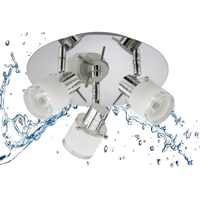 Trango 3-vlam 1006R-6KSD LED Badkamerlamp IP44 *RONNY* Badkamer Plafondlamp - incl. 3x 5 Watt 3-Traps Dimbaar 6000K Daglicht Wit GU10 LED Lamp Plafondspot, Spots Draaibaar & Draaibaar met Glazen Kap in Chroom Rondelle Koud wit