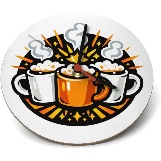 Mr Cadeautjes Klok rond Ø 19 - design Een humoristische vriendenprint met twee of drie koffiemokke | cadeau Wit