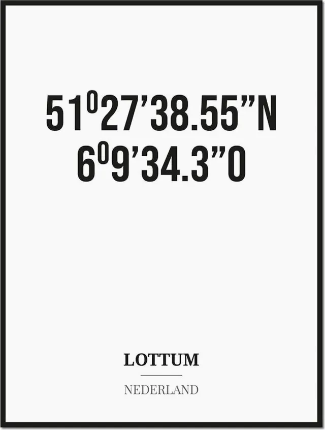 Studio216 Poster/kaart LOTTUM met coördinaten zwart, wit