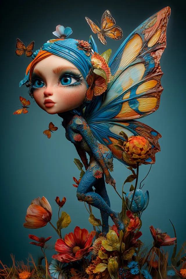 Moooi Gemaakt Poster - Vlinder Elf - 60x90 cm - Oranje/Blauw