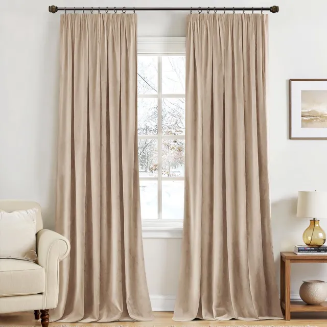Ibenzoa Elegante dikke fluwelen gordijnen met plooiband voor luxe interieur donkerbeige