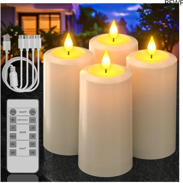 RFWR Oplaadbare Vlamloze Kaarsen met Afstandsbediening – Set van 4 LED Kaarsen voor Binnen en Buiten, Waterdicht en Flikkerend, Perfect voor Halloween en Kerstmis Ivoor
