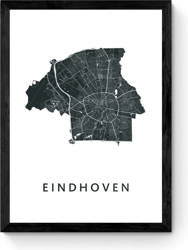 Kunst in Kaart Eindhoven - Ingelijste Stadskaart Poster Zwart, Wit