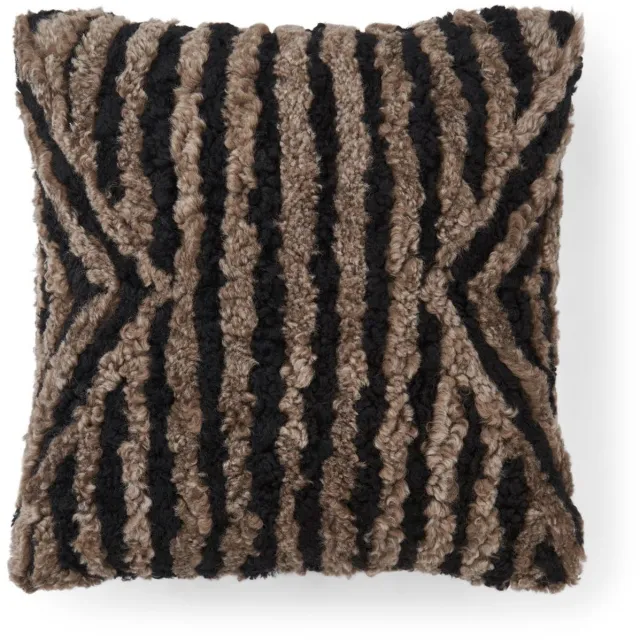 Sheepskin House Kortharig Schapenvacht Kussen - Dubbelzijdig - 50x50 cm Taupe/Black