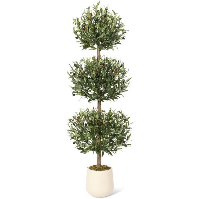 Triumpunpre Ultra-realistische kunst olijfboom van 152 cm - Topiary met drie bollen - UV-bestendige decoratie voor binnen en buiten