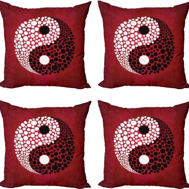 ABAKUHAUS Ying Yang Gooikussenhoes 4-pak, Abstract Cosmos-bord, Modern Accent dubbelzijdige digitale print, 45 x 45 cm, rood