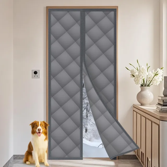 Famanu Magnetisch geïsoleerd deurgordijn van 100x220 cm, donkergrijs, Oxford-stof met polyester-katoen, winddicht en geluidsisolerend voor thuis en keuken in de winter