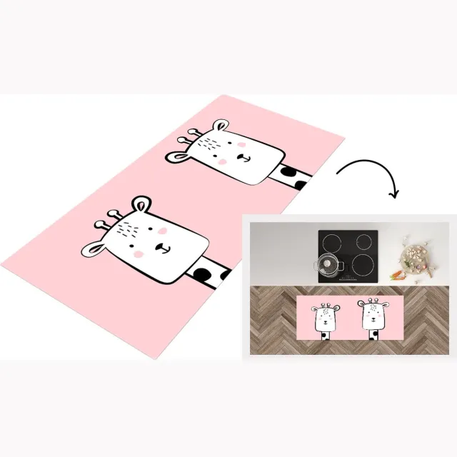 KitchenYeah Keukenloper - Loper keuken - Giraffe - Dieren - Roze - Keukenloper vinyl Multicolor