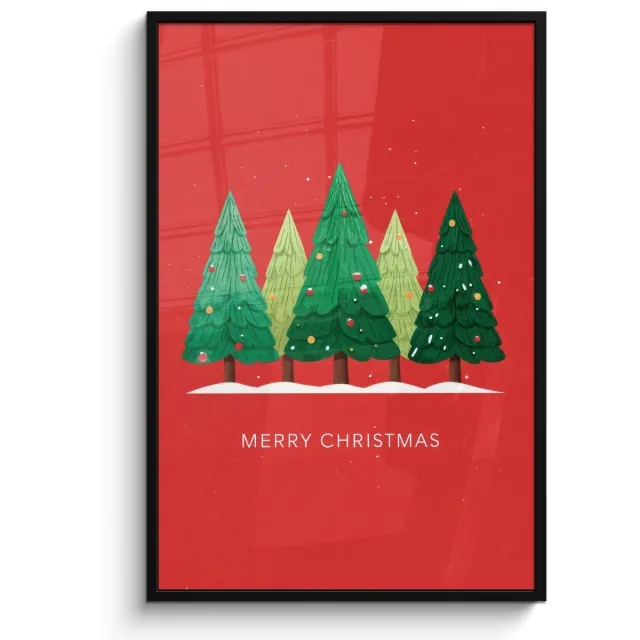 FrameYourWall Poster in lijst - Fotolijst 80x120 cm - Posters - Minimalistisch - Kerstbomen - Rood - Sneeuw - Posterlijst zwart - Decoratie - Wanddecoratie woonkamer - Muurdecoratie slaapkamer - Kerstversiering - Kerstdecoratie voor binnen - Kerstmis