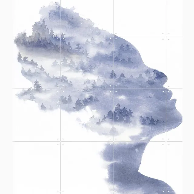 IXXI Let it Go, Natalie Bruns - 80 x 80 cm - Grote wanddecoratie en posters - Abstract, Aquarel, Minimalisme, Slaapkamer, Woonkamer, Natuur, Bomen Koele tinten / Blauw
