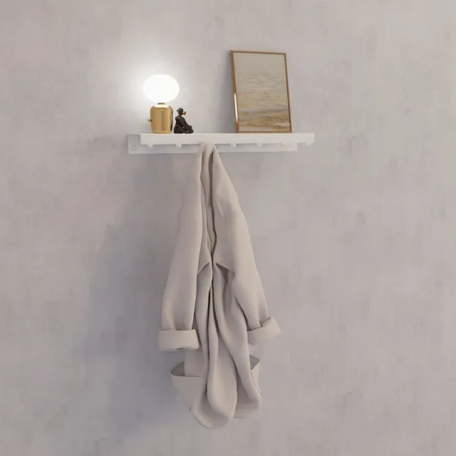 Qstiel Qapstok wit - Kapstok - Wandkapstok - 7 haken - 60cm - Stevig - Met plank - Poederlak str RAL 9003 wit