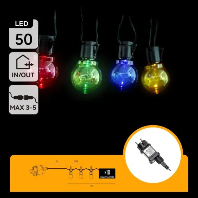Aigostar LED lichtsnoer meerkleurig 8 meter (3+5) - 10 LED's - sproeidicht IP44 - koppelbaar (max. 5) - 230V AC - 24V
