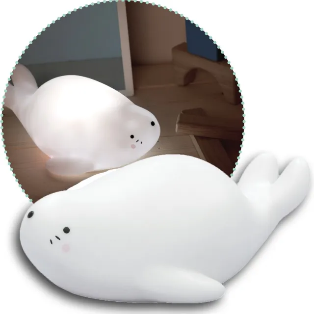 Reer Lumilu Nachtlampje Lazy Friends Zeehond - LED Nachtlampje met 2 Helderheidsniveaus en Timer - Kindveilig Nachtlicht wit, lichte kleur wit