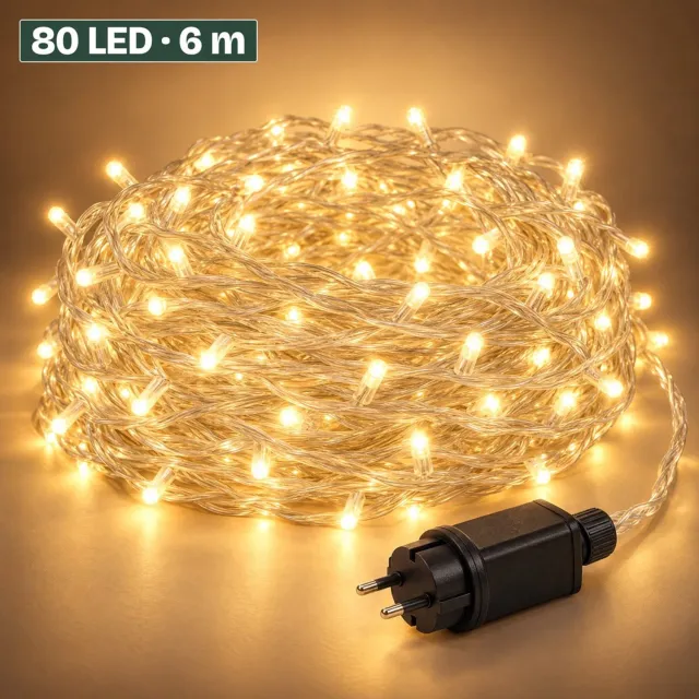 Levano Kerstverlichting voor Binnen en Buiten - 80 LED 6 m - Lichtsnoer Buiten - Buitenverlichting - LED Verlichting - Kerstlampjes - Kerstboomverlichting - Lichtslinger - Lichtjes - Lichtketting - Warm Wit - Timer - Sfeerverlichting - IP44