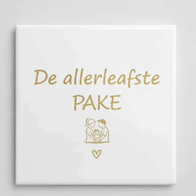 Nevolis “De Allerliefste Pake” Keramische Tegel met Hart & Familie Illustratie – Liefdevolle Quote Wanddecoratie Cadeau – 15 × 15 cm Multi Color