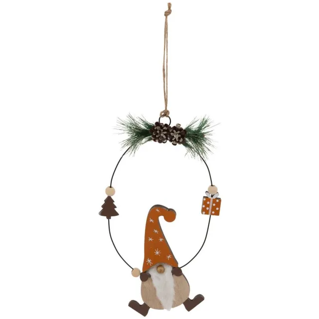 Feeric lights & Christmas Hangversiering van dennenhout in de vorm van een kroon met kabouter, 18 cm Orange