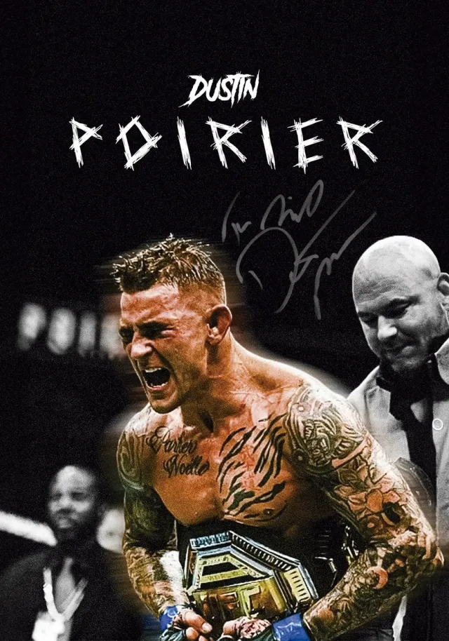 Dustin Poirier Poster A3 – Zwarte lijst inbegrepen – Iconisch vechtsportmoment