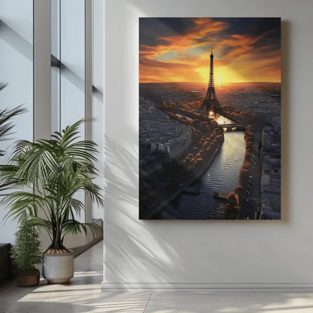 Trendex Global Canvas Schilderij - Eiffeltoren - Kunst - Foto Op Canvas - Wanddecoratie - Parijs - 60x40x2 cm Donker