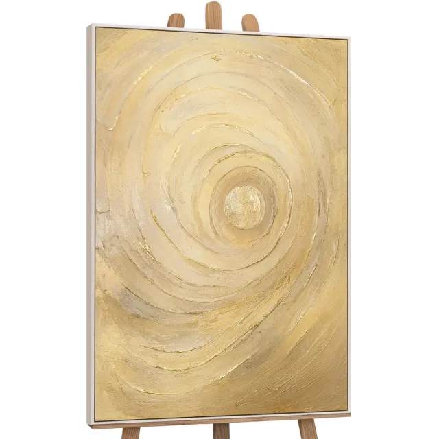 Canvas schilderij handgeschilderd circles of time abstract – YS-Art Gallery – Luxe wanddecoratie voor woonkamer – Modern schilderij voor slaapkamer en hal beige