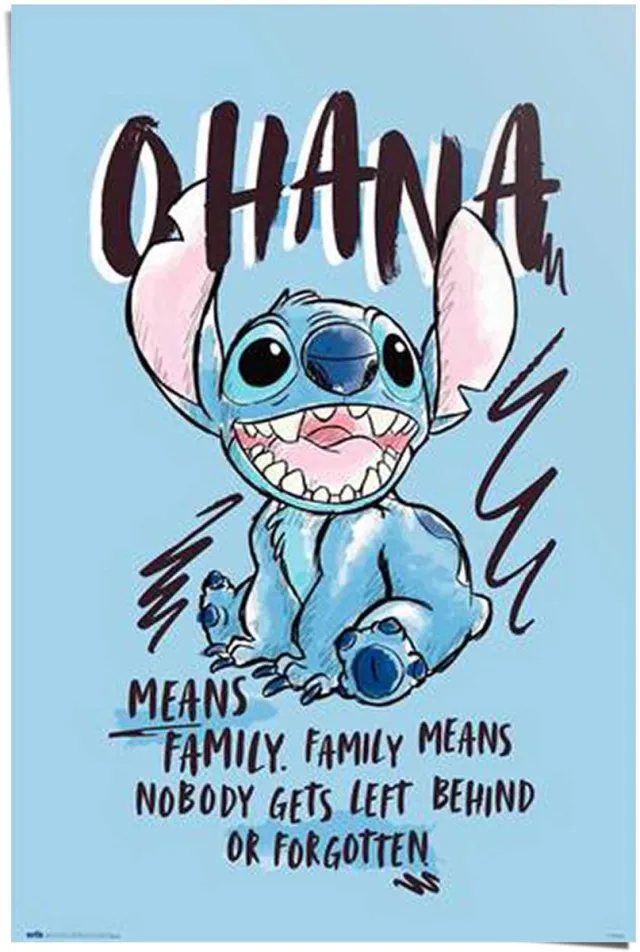 Reinders Poster Disney Stitch Ohana - 91,5 x 61 - Papier - REINDERS blauw