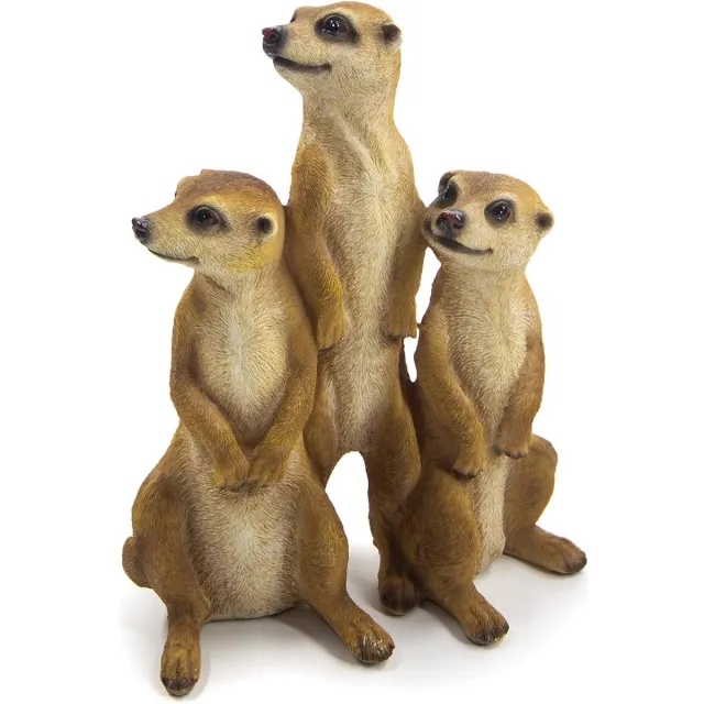 Cozy Cottage® Set van 3 Stokstaartjes Familie Tuinfiguren - Decoratie voor Binnen en Buiten - Perfect voor Tuindecoratie - Afmetingen: 15,5 x 7,5 x 20,5 cm Zoals Afgebeeld