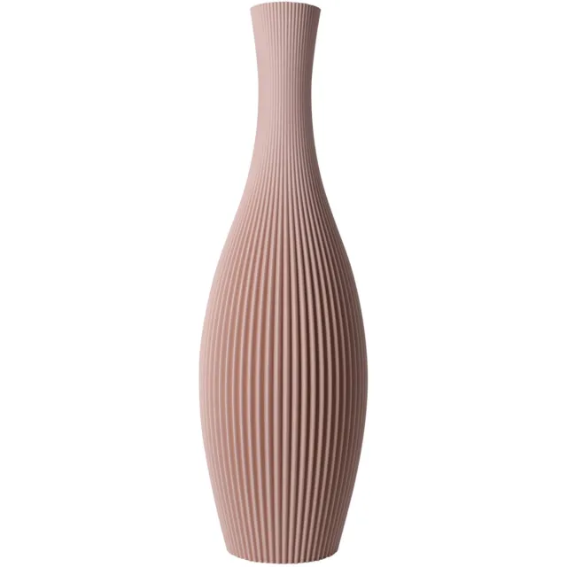 Slimprint Vaas STELLA, Bloesem Roze, D15,7 x H50 cm, Moderne Vaas met Gestreept Motief voor Pampas Pluimen en Decoratie Takken, Gerecycled Biokunststof