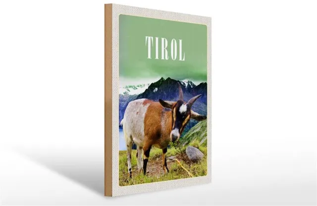 Femer Holzschild Reise 30x40cm Tirol Europa Ziege Berg Natur Wald