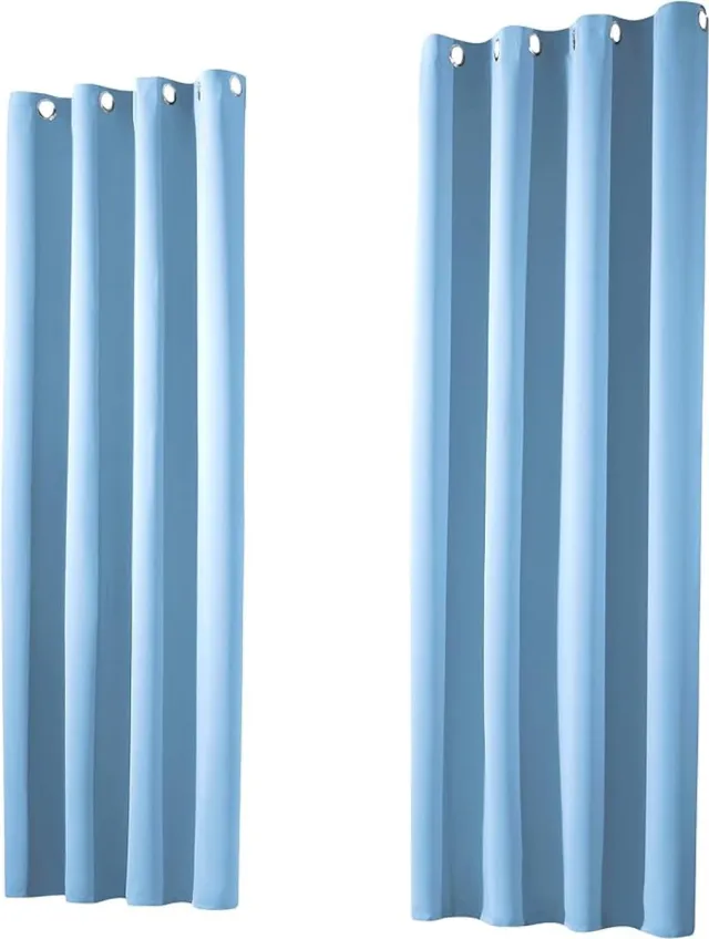 Famanu Set van 2 thermische verduisteringsgordijnen met inslagringen - gordijnen - verduisterend - isolerend - ondoorzichtig 160 x 135 cm (h x b) - lichtblauw - type 139 - 2 stuks