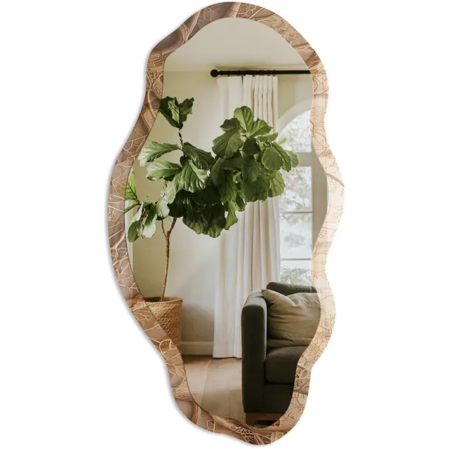 TULUP Plantenweefsels Spiegel - Beige Stijlvolle Wandspiegel - Organische Spiegel - Woonkamer - Abstract - 45x90 cm - Totale afmeting 52x97 cm Plantenweefsel, Beige