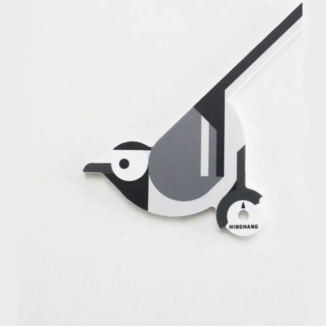 Hinghang Vogel Wandhaak / Kapstok haken - Kwikstaart grijs, zwart, wit