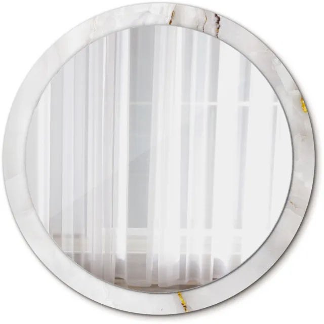 TULUP Spiegel - Spiegel op gehard Glas - Ronde Spiegel - Glanzend marmer - Diameter: 100 cm - Stijlvolle spiegel met grafisch motief - Met spiegelprint - Witte - Spiegel voor elke ruimte - Scheerspiegel - Wandmontage Wit Glanzend marmer