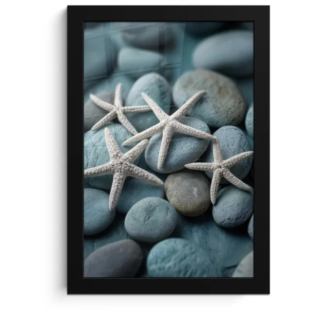 FrameYourWall Poster in lijst - Fotolijst 20x30 cm - Posters - Zeesterren - Stenen - Wit - Posterlijst zwart - Decoratie - Wanddecoratie woonkamer - Muurdecoratie slaapkamer