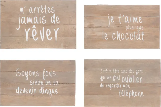 J-Line wanddecoratie Positief - hout - naturel - 4 stuks