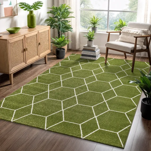 Muratap Trellis Uni Laagpolig Vloerkleed Groen- 120x170 CM