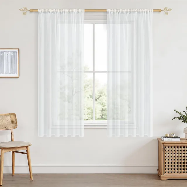 Unyqoos Transparante gordijnen set in linnenlook voor woonkamer en slaapkamer Wit