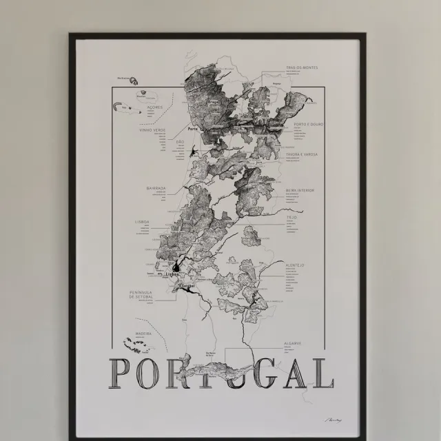 Brushery Poster zwart wit - Portugal - wijnliefhebber - wijnkaart - 50 x 70 cm zwartwit