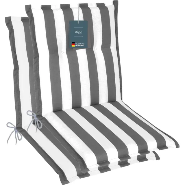Famanu Tuinstoelkussens set van 2 voor lage rugleuningen, in grijze blokstrepen, comfortabele zitkussens voor tuinmeubelen en klapstoelen Zwart