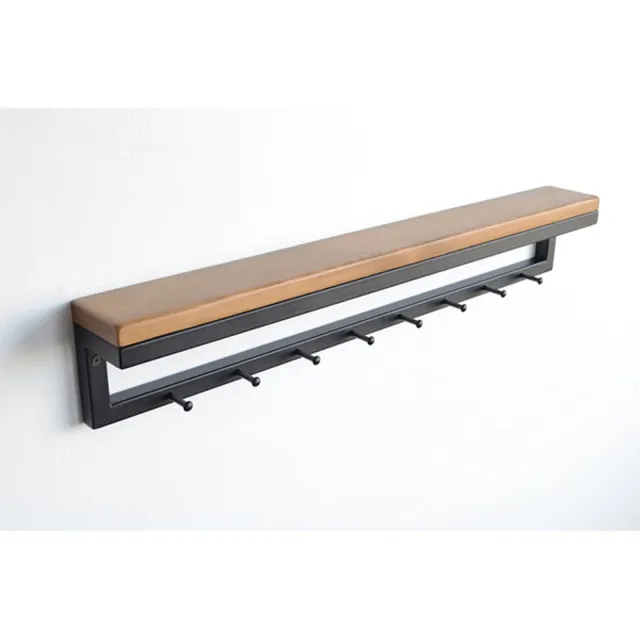 Musson Wandkapstok - 60 cm - 8 Haken - Hout & Metaal - Industrieel Design - Licht Hout Zwart - Kapstok Hangend - Compact & Muurmontage - 4 Seizoenen