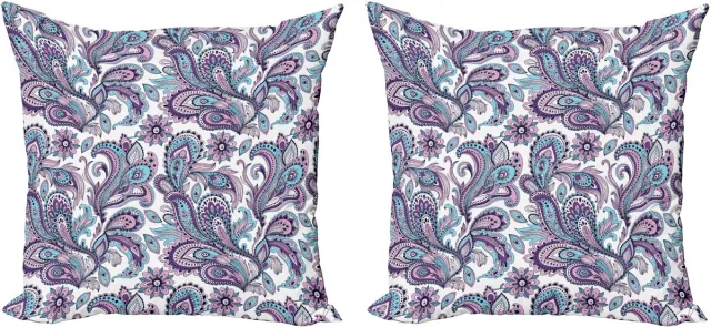 ABAKUHAUS Paisley decoratieve kussenhoes, 2 stuks, Boheemse bloemenprint, 50x50 cm, wit, violet, blauw