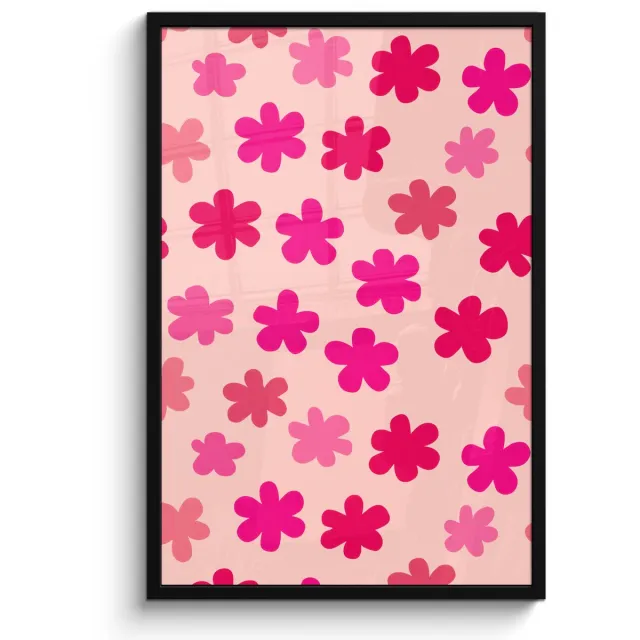 FrameYourWall Poster in lijst - Fotolijst 60x90 cm - Posters - Bloemen - Patroon - Roze - Posterlijst zwart - Decoratie - Wanddecoratie woonkamer - Muurdecoratie slaapkamer