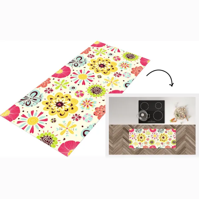 KitchenYeah Keukenloper - Loper keuken - Hart - Bloemen - Patronen - Keukenloper vinyl Multicolor