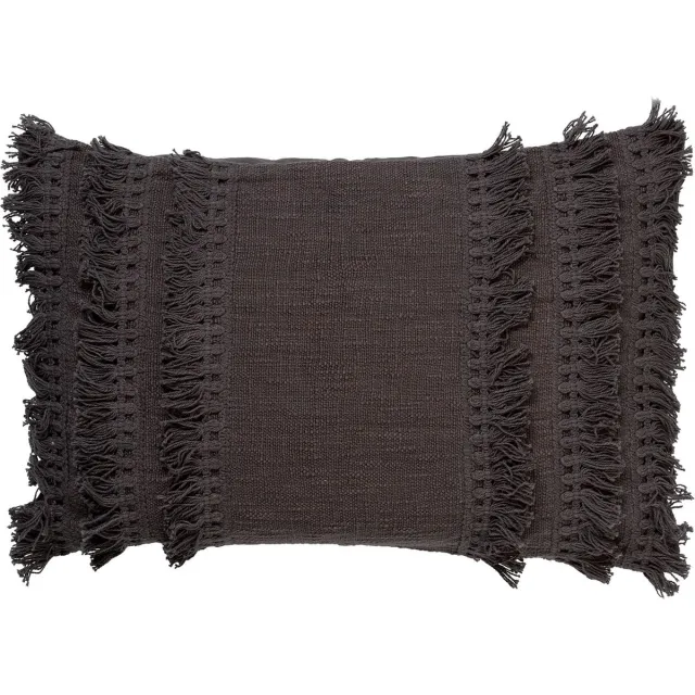 Dutch Decor FARA - Sierkussen 40x60 cm - 100% katoen - met franjes - Charcoal Gray - antraciet - Inclusief binnenkussen - Luxe kussens voor woonkamer & bank