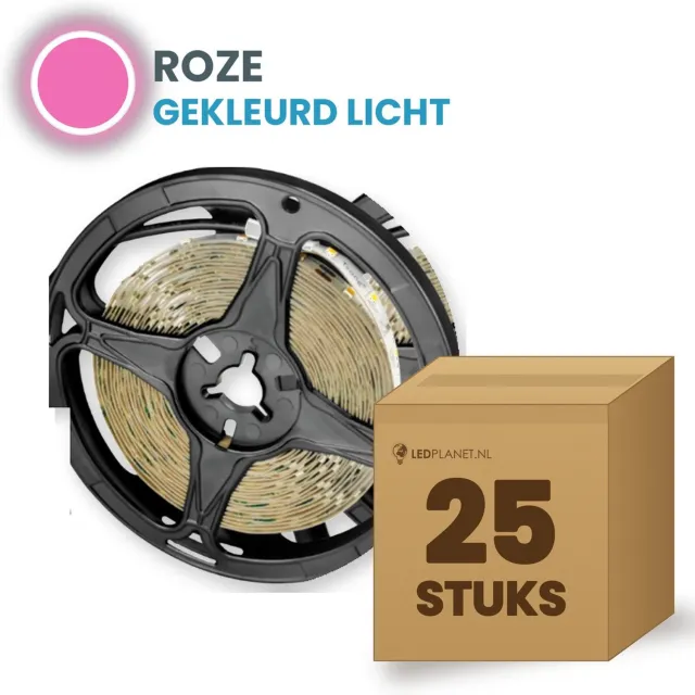 Tsong LED strip SMD2835 5 meter - 25 stuks - 12V - 4,8W/m - Roze - 480 lm/m - 60 LEDs/m - CRI>80 - IP20 - DC-stekker
