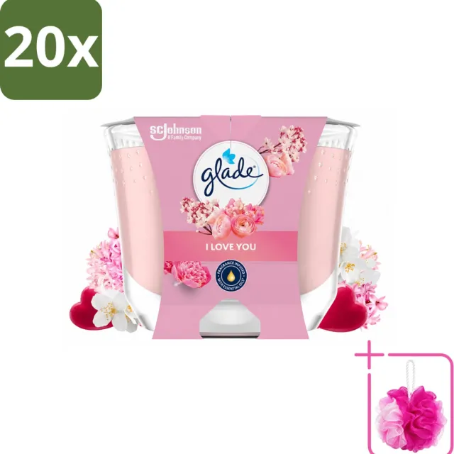 Glade 20 x Glade - Geurkaars I Love You - 100% Raapzaadwas - 204 g - Bulkverpakking - Geurkaars - Douchemop - Romantische geur roze