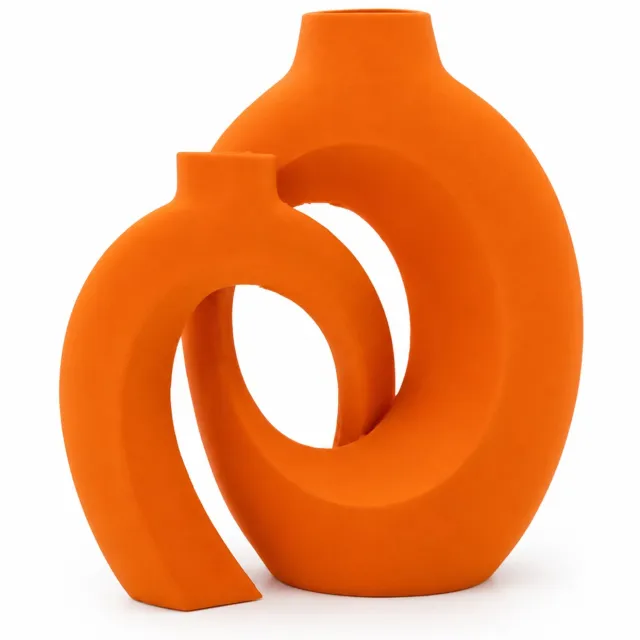 SWGOTA Oranje 3D-geprinte decoratieve vaas met open ringvorm - Moderne decoratie voor woonkamer en kantoor