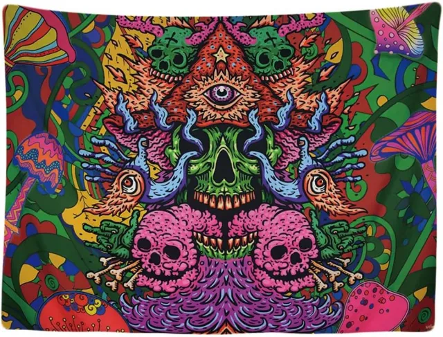 Ulticool Wandkleed binnen - Wandtapijt - Schedel - Psychedelic - Muurkleed - Wanddoek Stof - 200 x 150 cm - Wanddecoratie - Wandhanger - Muurhanger - Fotobehang - Poster - Ulticool - Decoratie - Woonkamer - Slaapkamer Veelkleurig