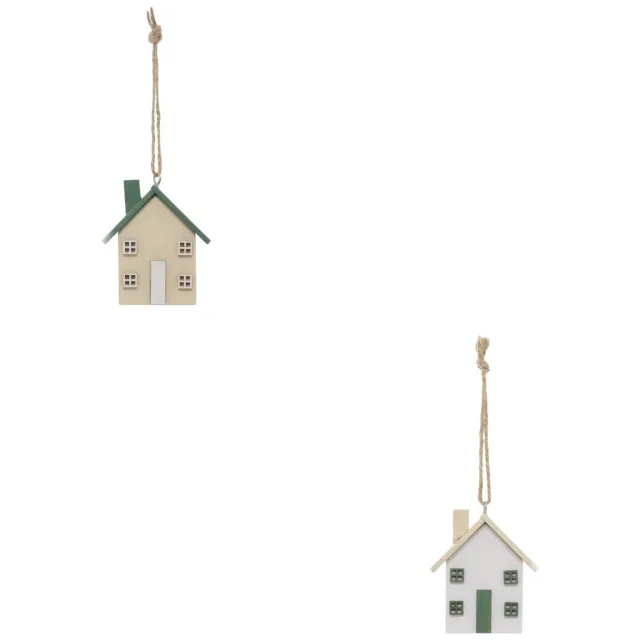 Feeric lights & Christmas Set van 2 zelfgemaakte kerstboomhangers van wit en groen hout, 7 cm Multicolore