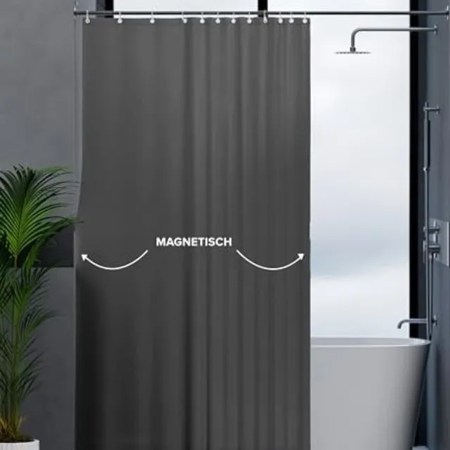 PromoHome Magnetisch Douchegordijn Grijs 120x200 cm - Waterdicht, Sneldrogend, Anti-schimmel, Ondoorzichtig Douchegordijn met Magneetstrip en Gordijnringen voor Badkamer Leigrijs