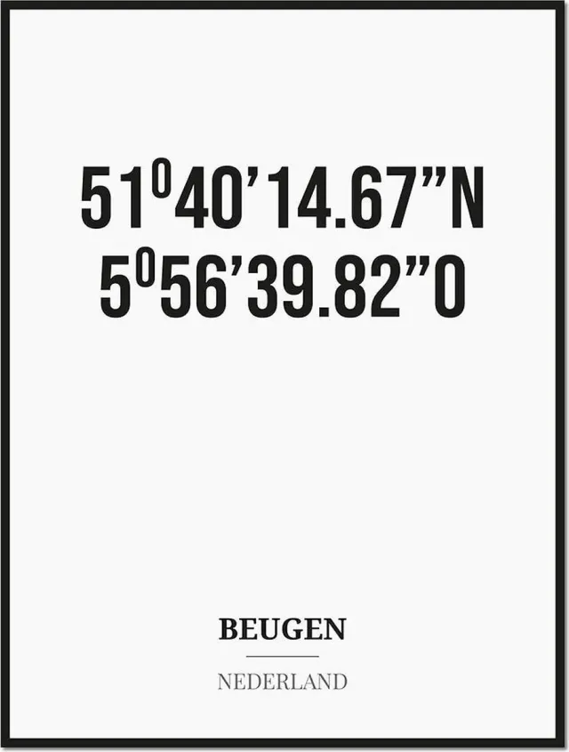 Studio216 Poster/kaart BEUGEN met coördinaten zwart, wit